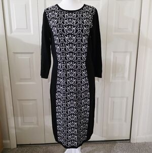 Nine West black and white sweater long midi body con dress M